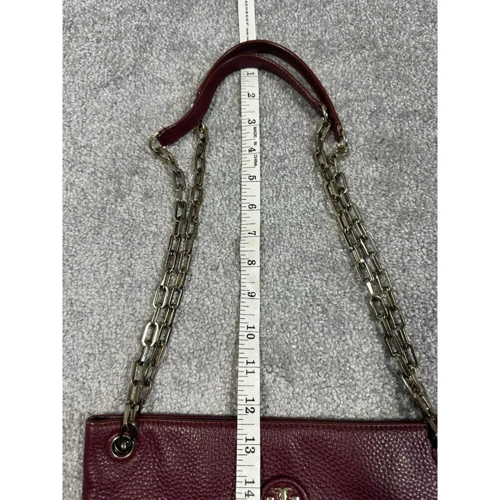 Tory Burch Burgundy Pebbled Leather Chain Shoulder Bag